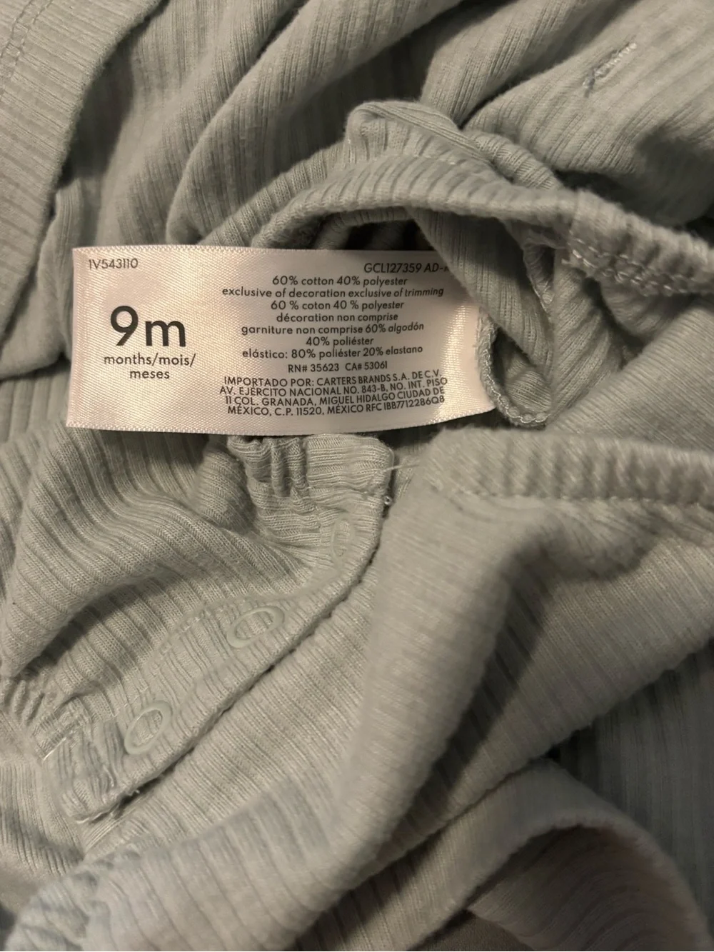 Carter's Sage Green Ribbed Dress with Frog Pocket Details